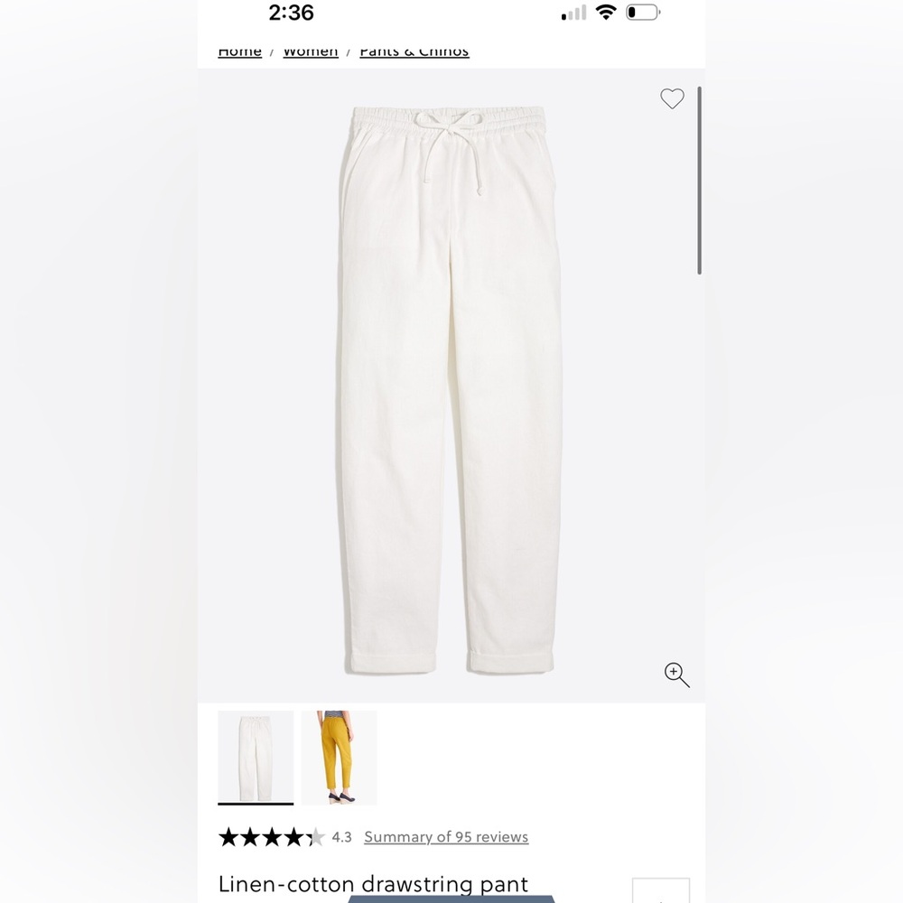 NWT J. Crew White Linen-Cotton Drawstring Pants